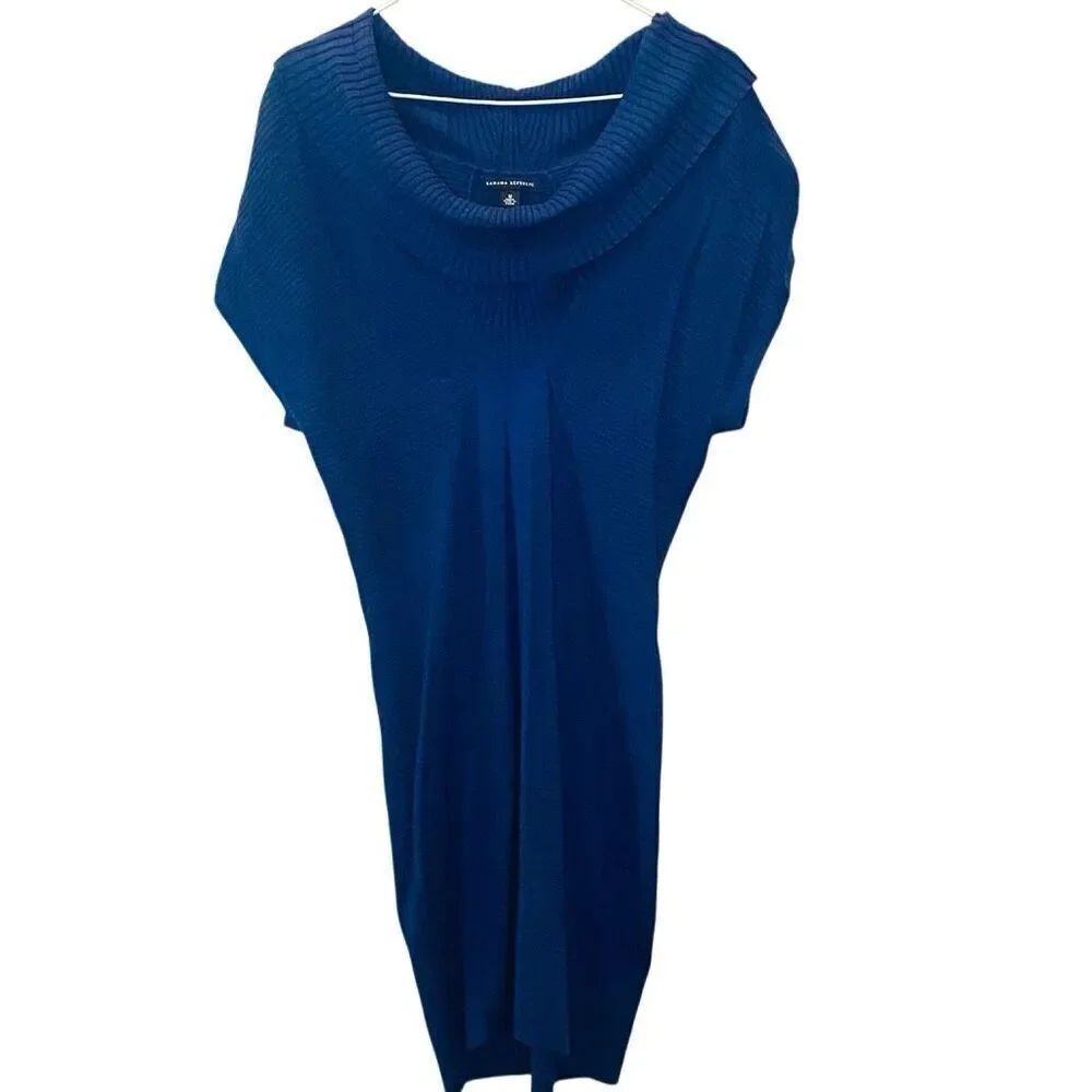 Banana Republic Knit Cowl Neck Cap Sleeve Tunic Sweater Dress Navy Blue Medium